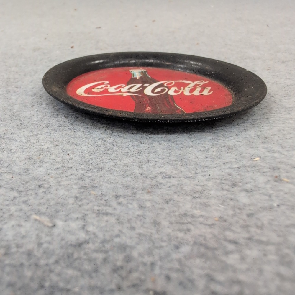 Vintage Coca Cola Metal Tray Coaster Round Red Bottle Graphic Collectible - Picture 4 of 4